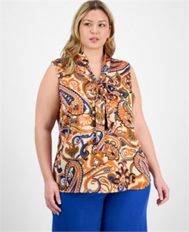 Tahari by ASL Блузка больших размеров с узором «пейсли» и завязками на воротнике из 100% полиэстера 11175788