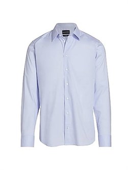 Стрейчевая рубашка Emporio Armani с длинными рукавами из 97% хлопка и разрезным воротником 11164858