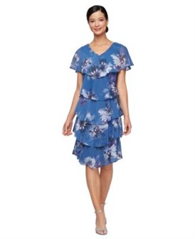 Шифоновое платье А-силуэта с короткими рукавами и V-образным вырезом для женщин, SL Fashions 11022397