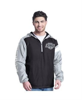 Мужская чёрно-серебристая толстовка с капюшоном Lateral Half-Zip Los Angeles Kings от G-III Sports, лёгкий материал, сетчатая подкладка 11225895