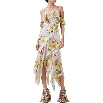 Платье-миди Grace с цветочным принтом от AllSaints: V-образный вырез, без рукавов 11170929