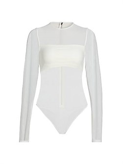 Прозрачное боди-бандо Alice + Olivia с длинным рукавом, 84% нейлон, 16% эластан 11167132