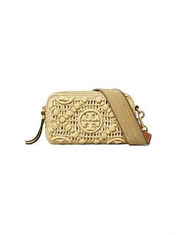 Tory Burch Мини-сумочка через плечо из рафии с логотипом и двумя карманами, 19.5 см x 11.5 см x 5.5 см 11166907