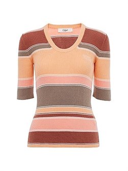 Chloe Модный хлопковый топ в полоску от Chloe, 100% хлопок, круглый вырез, рукава до локтя 11166655