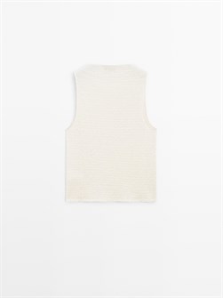 Massimo Dutti Массимо Дутти, топ из фактурного хлопкового материала с высоким воротником и сборками, без рукавов 11202075