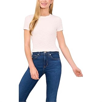 Футболка CeCe с короткими рукавами и текстурной вязкой, 68% хлопка, комфортный и обтягивающий фасон 11177579