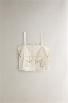 Хлопковый топ с вышивкой на тонких бретелях от Zara Home, в молодёжном стиле 11240010