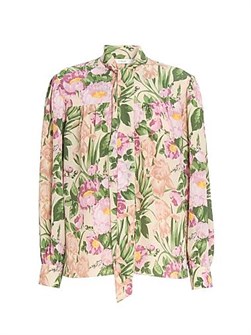 Шелковая блуза Chloe с цветочным принтом, длинный рукав, завязка на шее, 100% шелк 11166678
