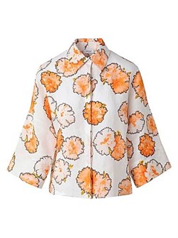 Легкая льняная блуза Akris punto с принтом гвоздик, отложным воротником и рукавами три четверти 11169253