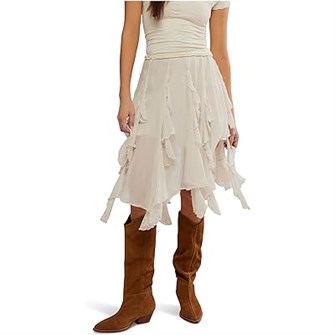 Free People Юбка миди Susanna с асимметричным подолом и рюшами, до колена, 100% вискоза 11234346