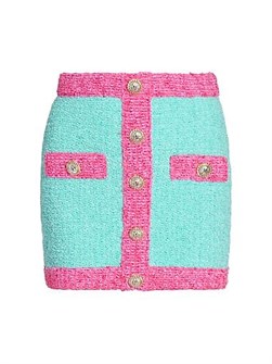 Мини-юбка из букле Balmain в колор-блоке с металлическими пуговицами и облегающим силуэтом 11168406