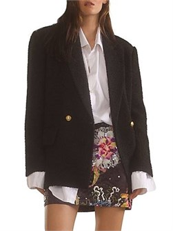 Двубортный блейзер из текстурного букле Cynthia Rowley с длинными рукавами 11021299