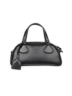 Courreges Кожаная сумка-боулинг с двумя ручками и регулируемым ремнем, отделка хлопковая, произведена в Италии 11169769