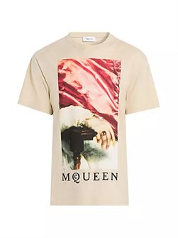 Футболка McQueen из 100% хлопка с круглым вырезом и арт-логотипом, произведена в Италии 10048974