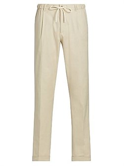 Брюки из льна и хлопка Saks Fifth Avenue с диагональной клиновидной структурой твила и поясом на шнурке 10048754