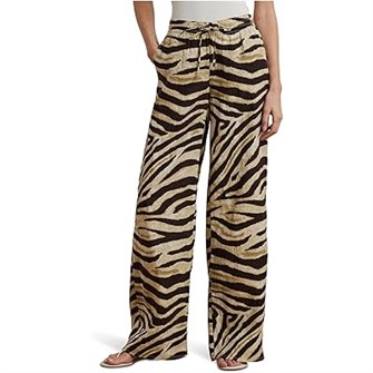 Брюки из льна с зебровым принтом в стиле оверсайз от LAUREN Ralph Lauren, высокая талия, 100% лен 11230656