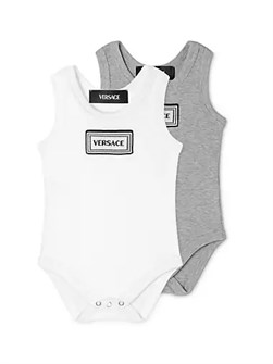 Детский рибанный бодидресс Versace с открытой горловиной и кнопочной застежкой, 93% хлопок, Италия 10047819