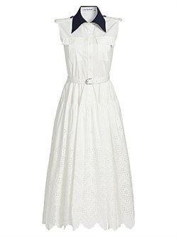 Миди-платье А-силуэта из хлопка с вышивкой в виде глазков и контрастным воротником от Self-Portrait 11166572