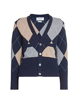 Кардиган Thom Browne из 100% кашемира с ромбическим узором и V-образным вырезом, Италия 11167117