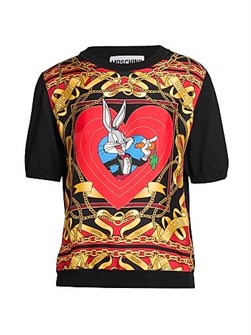 Свитер из 100% шерсти с принтом Bugs Bunny™ от Moschino, с короткими рукавами и карманом, Италия 11164535