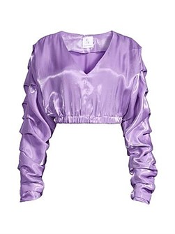 Кроп-топ из 100% полиэстера с V-образным вырезом и пышными рукавами от Undra Celeste 11164943