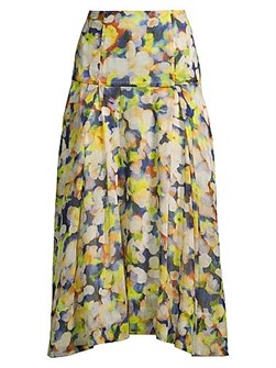 Юбка-миди Enlighten с акварельными мотивами от Ginger &amp, Smart, 71% лен и 29% шелк, боковые карманы 11164783