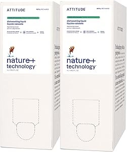 Attitude Запасные канистры для мытья посуды, проверенное EWG, растительное и веганское средство, аромат зеленого яблока и базилика, 2 упаковки по 4 л 11268193