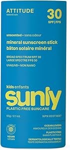 Attitude Солнцезащитный минерал стик для лица для детей SPF 30, защищает от UVA/UVB лучей, веганский и без запаха, 20 г 11291025