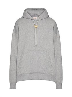 Хлопковое худи Valentino Garavani с металлическим V-образным элементом, полуоблегающий крой 11008282