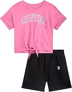 Детский комплект AEROPOSTALE: Топ с короткими рукавами и шорты-пейпервэг из твила или денима (7-12 лет) 11268008