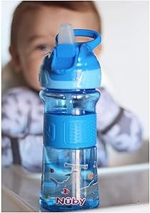 Nuby Детская бутылка с мягким носиком и кнопкой, 360 мл, удобная силиконовая ручка, розовая радуга 11301127