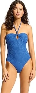 Купальник Seafolly Oasis Diamond Wire из 90% переработанного полиэстера, однотонный с регулируемыми бретелями 11273914