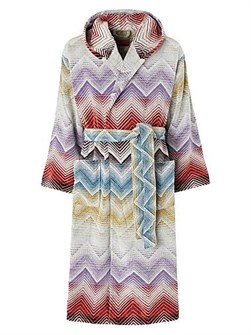 Многоцветный хлопковый халат с капюшоном Missoni с зигзагообразным узором, длинными рукавами, сделано в Португалии 11010690