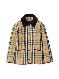 Куртка Barn из тёплого стёганого нейлона Burberry с фирменным принтом и вельветовым воротником для девочек 11013099