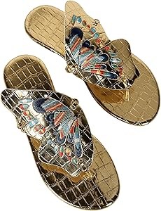 Золотистые модные шлепанцы Gorglitter с открытым носком и этническим дизайном бабочки 11287916