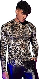 Мужской лонгслив Wdirara с леопардовым принтом и стоячим воротником, стильная футболка для вечеринки 11309541