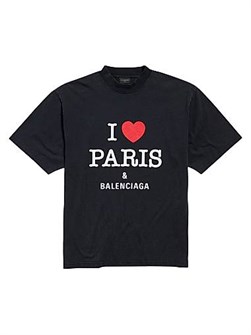 Унисекс футболка Balenciaga I Love Paris с рисунком, средней посадки, с короткими рукавами, сделана в Португалии 11008783