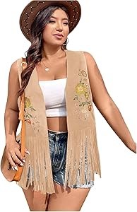 Вышитый жилет с бахромой для полных женщин в хиппи-стиле от Verdusa 11289954