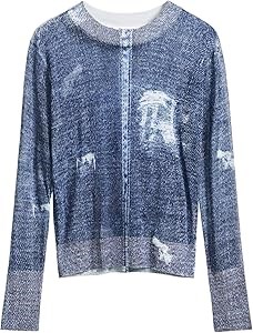 Женский полупрозрачный лонгслив Desigual с эффектом денима, 85% вискоза, 15% полиэстер 11291575