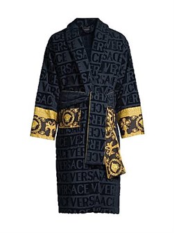 Халат из роскошного хлопка с логотипом Logo Baroque от Versace, поясом и карманами, Италия 11018428
