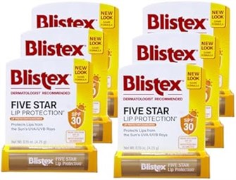 Бальзам для губ Blistex Five Star с SPF 30, увлажняющий, водостойкий, 6 шт. по 4,25 г 11299183