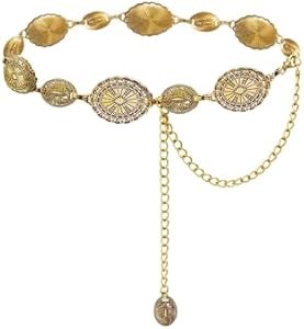 Gorglitter Женский ковбойский пояс с медальонами, цепочка из цинкового сплава, для платьев и концертных нарядов 11289856