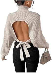 Стильный женский лонгслив Gorglitter с открытой спиной и бантом, 100% полиэстер, тренд осени 2025 11273340