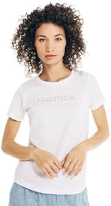 Женская футболка Nautica с коротким рукавом и V-образным вырезом из 100% хлопка, размер XL 11255701