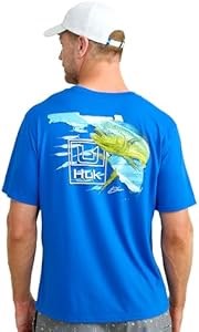 Мужская футболка Huk с коротким рукавом и рыболовным принтом, производительность, океанический синий 11310511