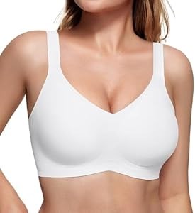 Бесшовный бюстгальтер Vertvie с полной поддержкой и пуш-апом, V-образным вырезом, подходящий для сна и футболок (XX-Large, белый) 11288624