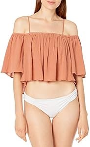 Короткий летний женский топ Seafolly с рукавами и рюшами из 100% хлопка, легкий и стильный 11275619