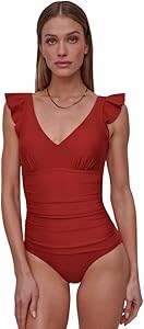 Слитный купальник DKNY с оборками на плечах, V-образным вырезом и эффектом утягивания 11242606