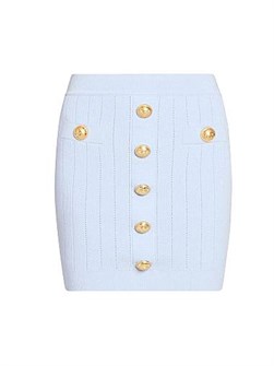 Мини-юбка Balmain из узорчатого трикотажа с декоративными золотыми пуговицами, 83% вискоза, Италия 11025697