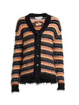 Кардиган Fuzzy Wuzzy от Marni, выполненный из мягкого итальянского мохера, с длинными рукавами и V-образным вырезом 11015156